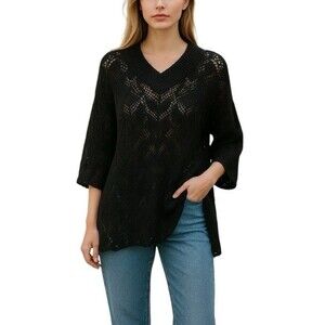 Zara Pointelle Knit Cape Sweater Crochet Loose Fit Oversize Blogger Fav XL NWT